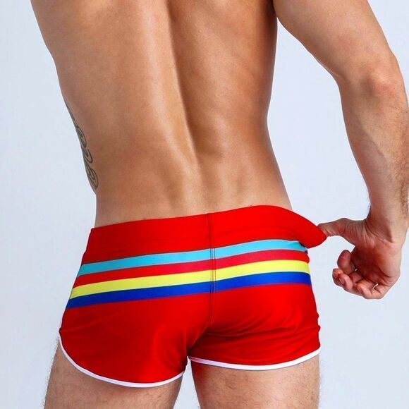 Men's Sexy Striped Swimwear Trunks Resort Shorts Red L - Picture 4 of 6